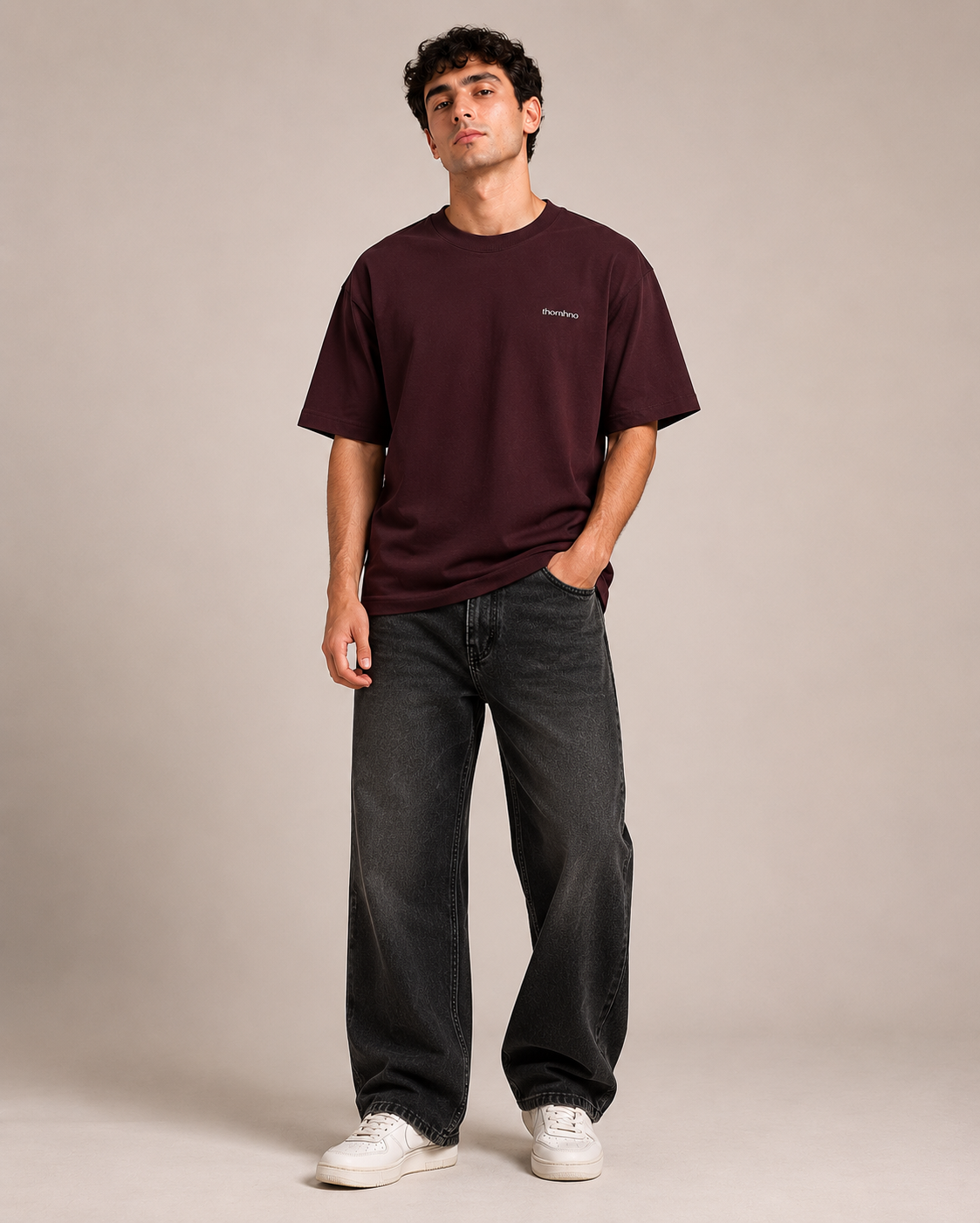 THOMHNO Basic Maroon Unisex Oversized T-Shirt